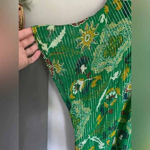 ZARA Printed Shimmery Midi Kaftan Dress in Kelly Green Women’s Size Medium NWT - Picture 8 of 13